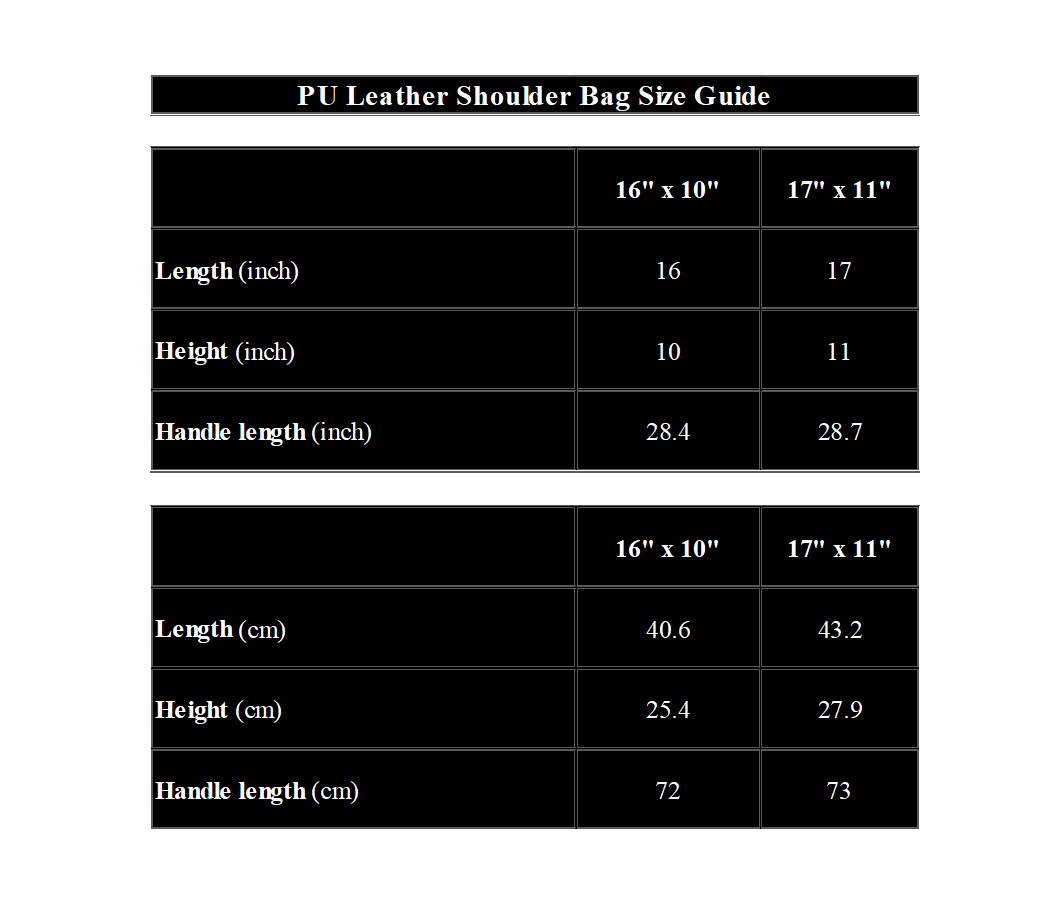 Madanok - PU Leather Shoulder Bag - Size Chart