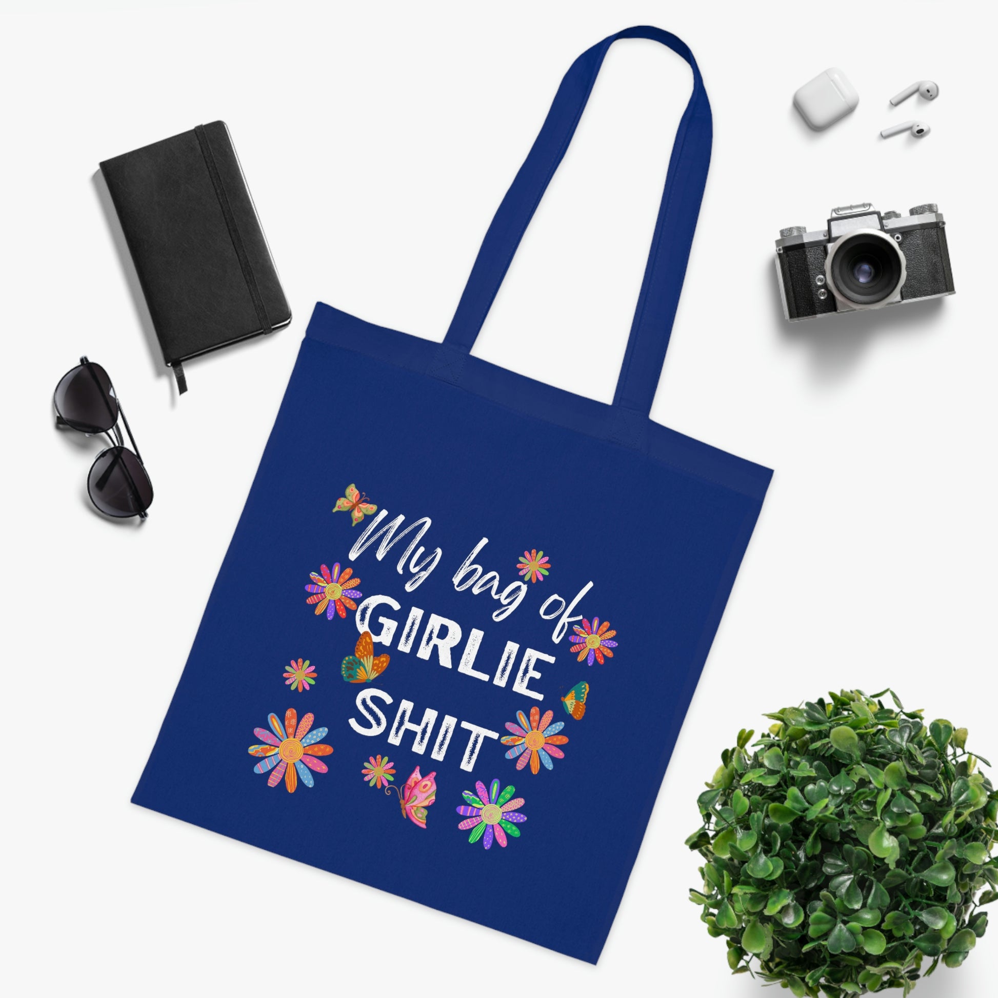 Girlie Shit Canvas Tote Bag | Reusable Grocery Bag | Shoulder Bag | Cute Tote Bag | Blue