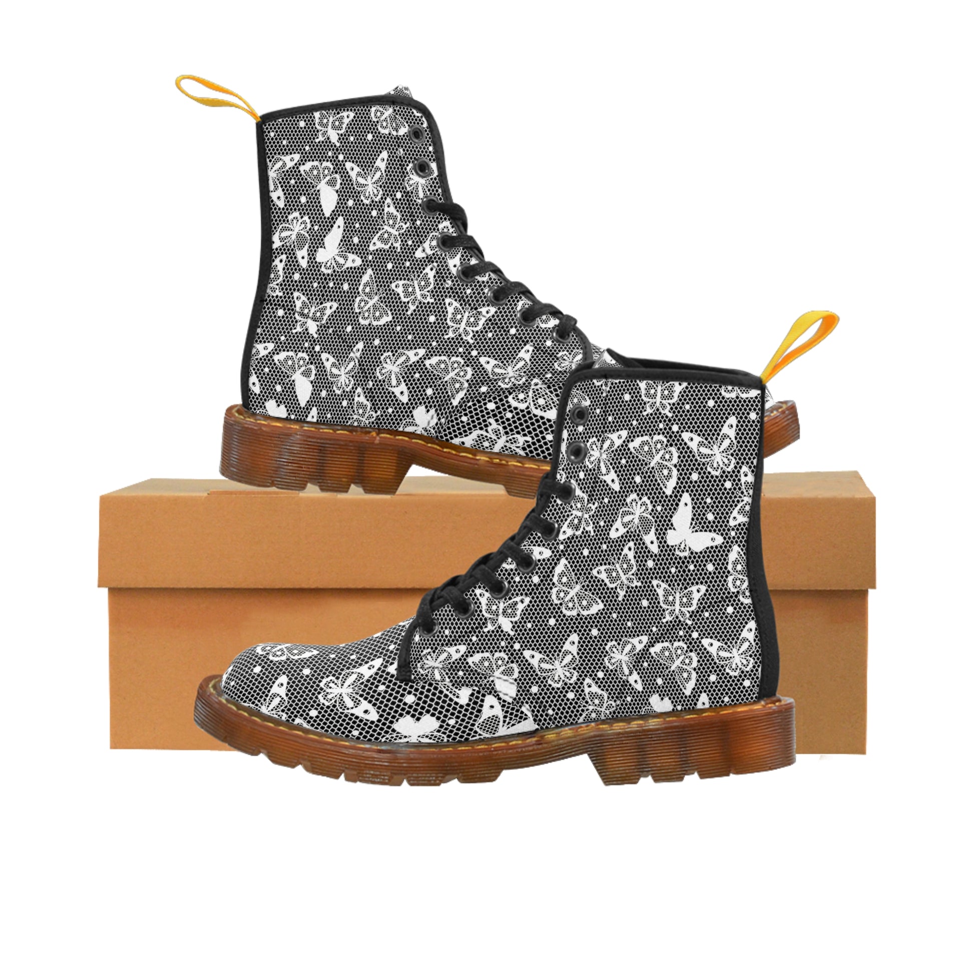 Lace Butterflies Women's Canvas Boots - Women’s Boots - Brown