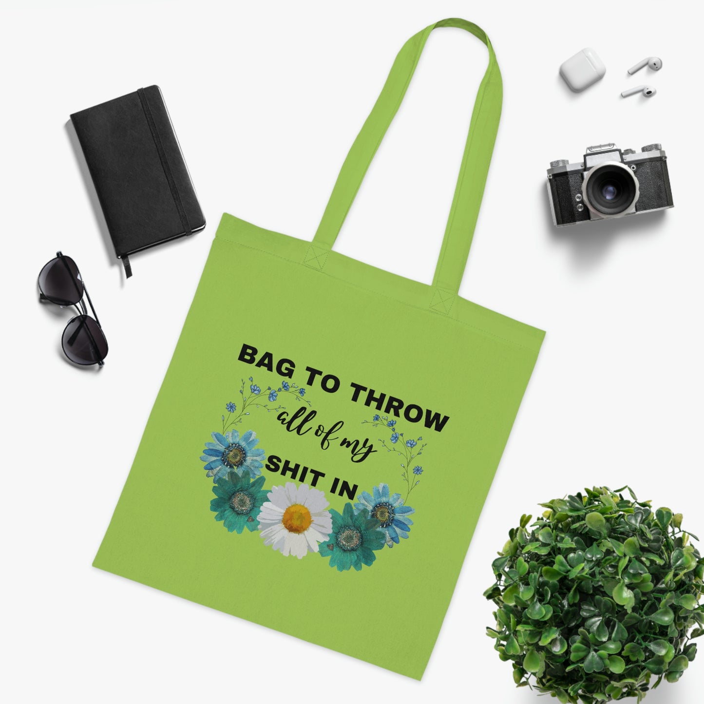 Flowery Canvas Tote Bag | Reusable Grocery Bag | Shoulder Bag | Cute Tote Bag | Green