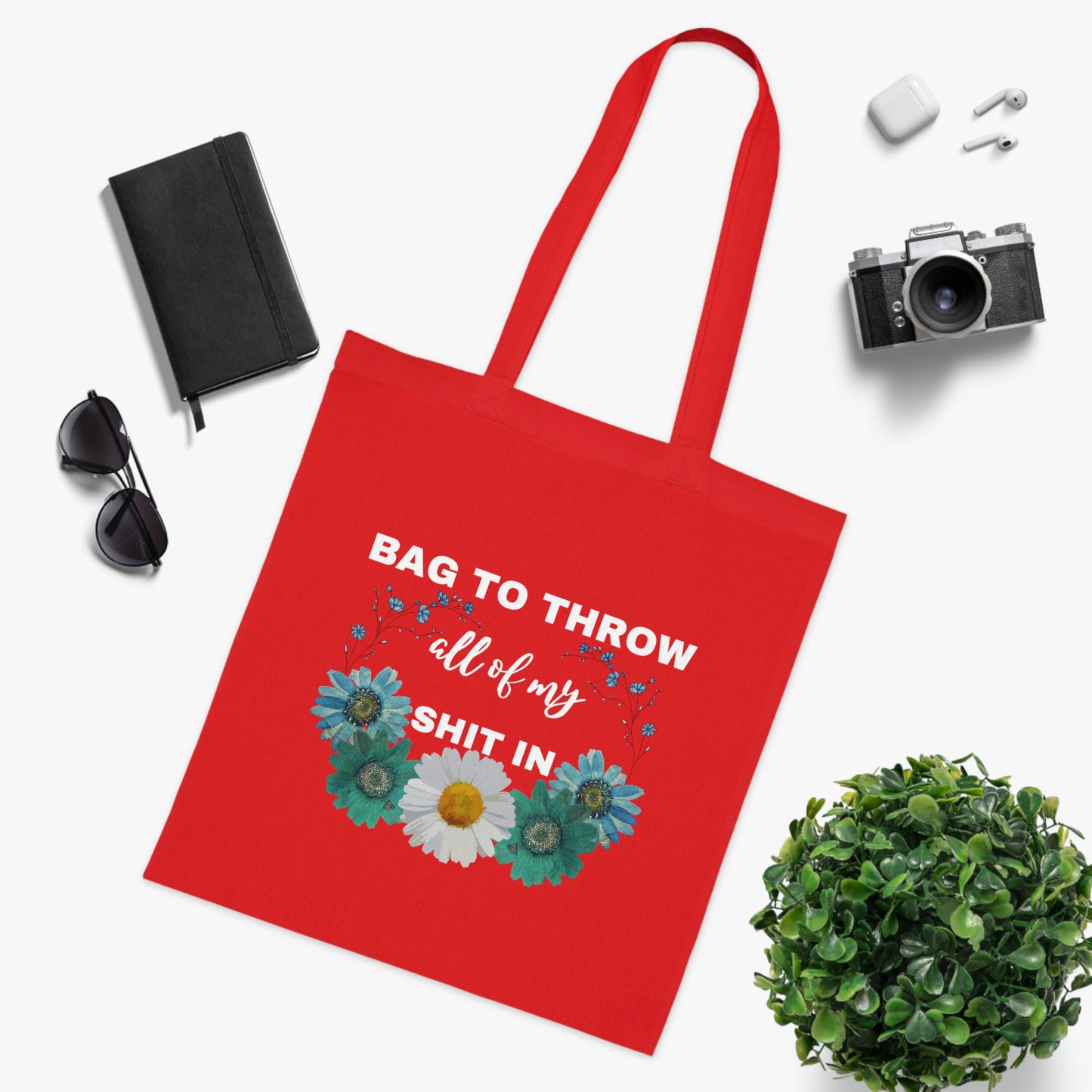 Flowery Canvas Tote Bag | Reusable Grocery Bag | Shoulder Bag | Cute Tote Bag | Red