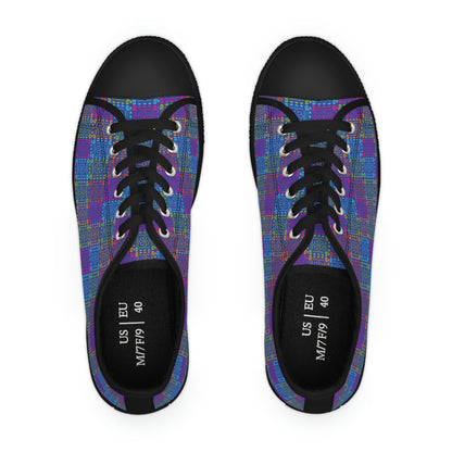 Purple Patterns Women's Low Top Canvas Shoes - Sneakers - Black - Top