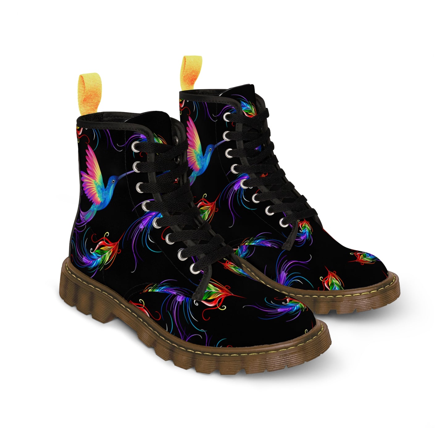 Rainbow Hummingbird Women's Canvas Boots - Women’s Boots - Brown - Left And Right