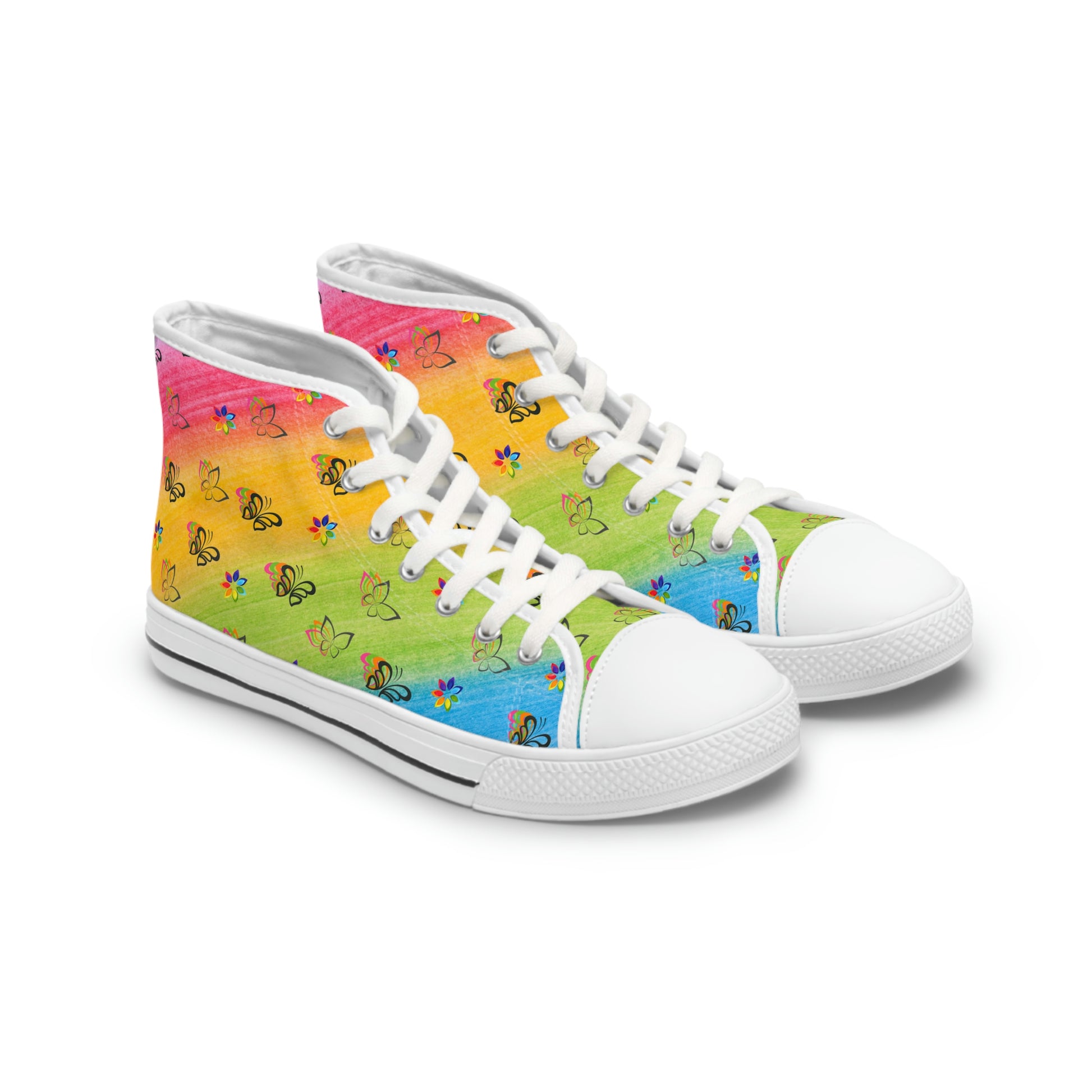 Rainbow Butterflies Women's High Top Canvas Shoes - Sneakers - White