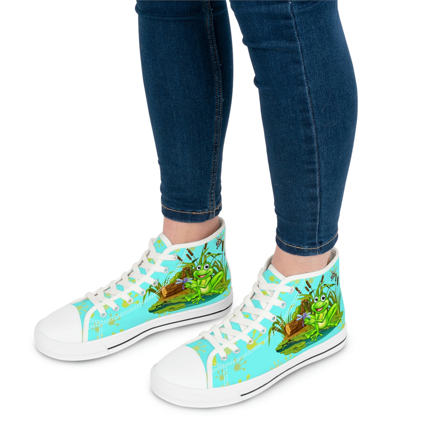 Frog In The Pond Women's High Top Canvas Shoes - Sneakers - White - On The Go