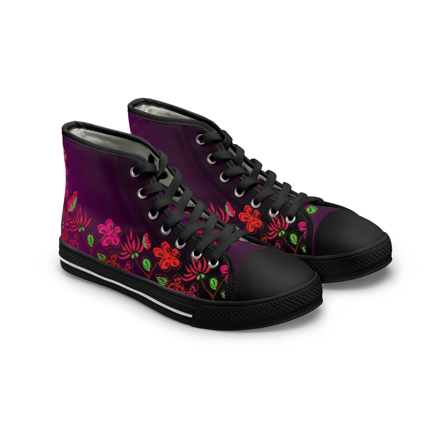 Flowers Women's High Top Canvas Shoes - Sneakers - Black