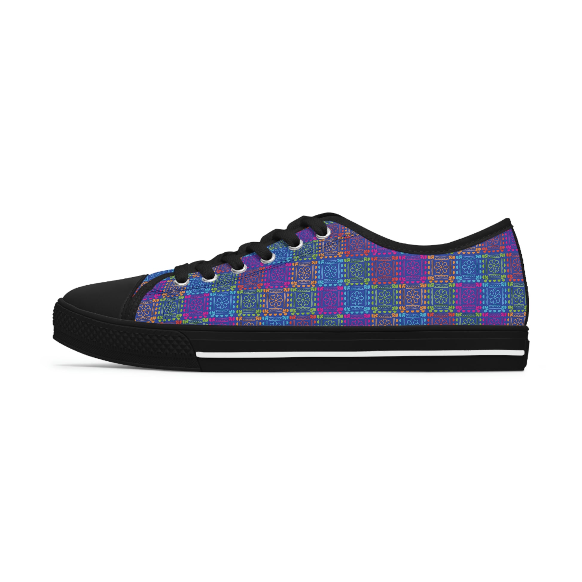 Purple Patterns Women's Low Top Canvas Shoes - Sneakers - Black - Left