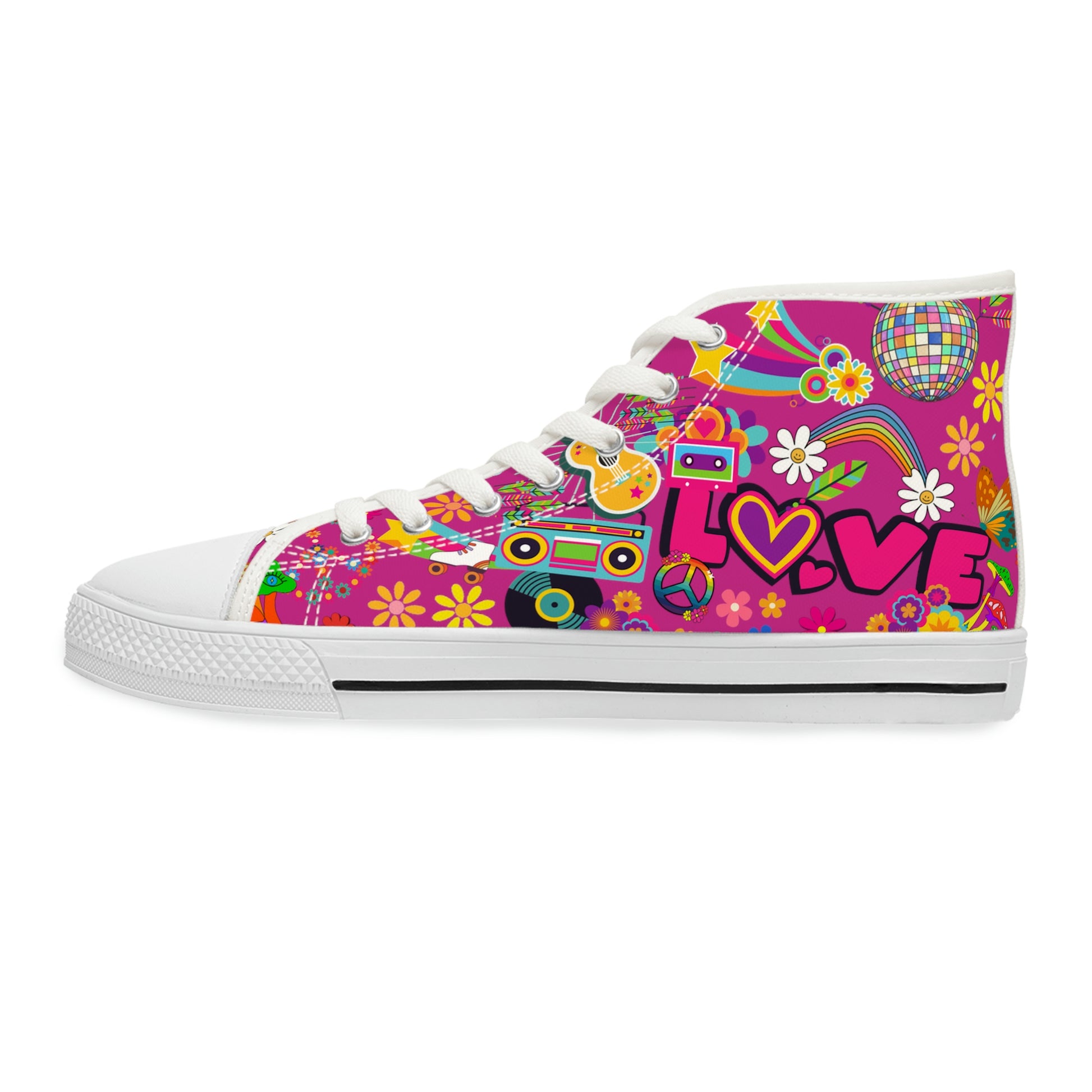 Retro Hippie Women's High Top Canvas Shoes - Sneakers - White - Left