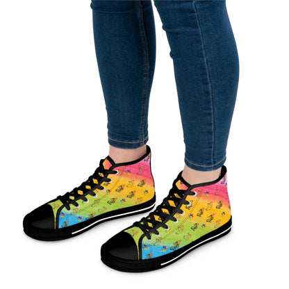 Rainbow Butterflies Women's High Top Canvas Shoes - Sneakers - Black - On The Go