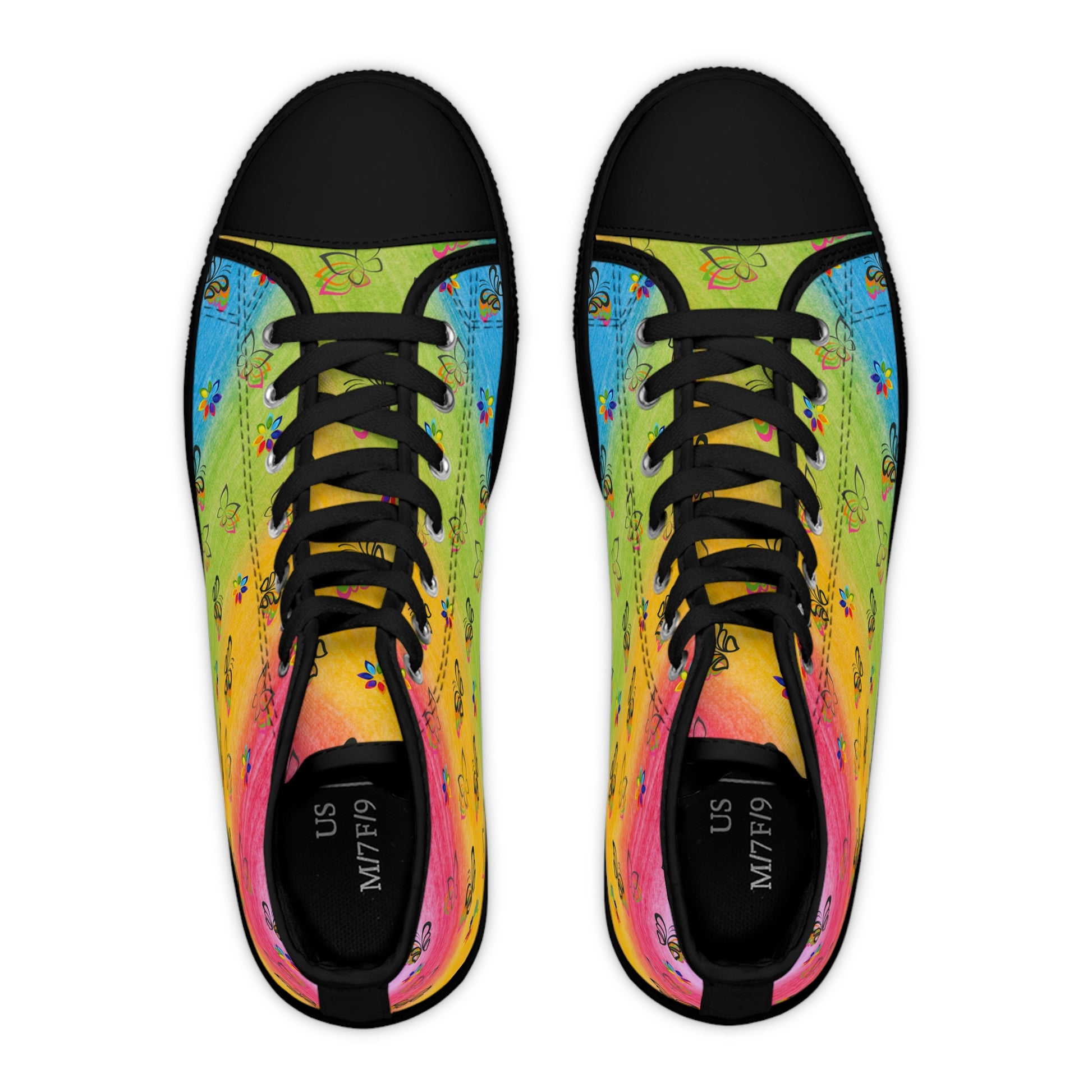 Rainbow Butterflies Women's High Top Canvas Shoes - Sneakers - Black - Top