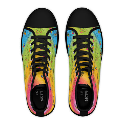 Rainbow Butterflies Women's High Top Canvas Shoes - Sneakers - Black - Top