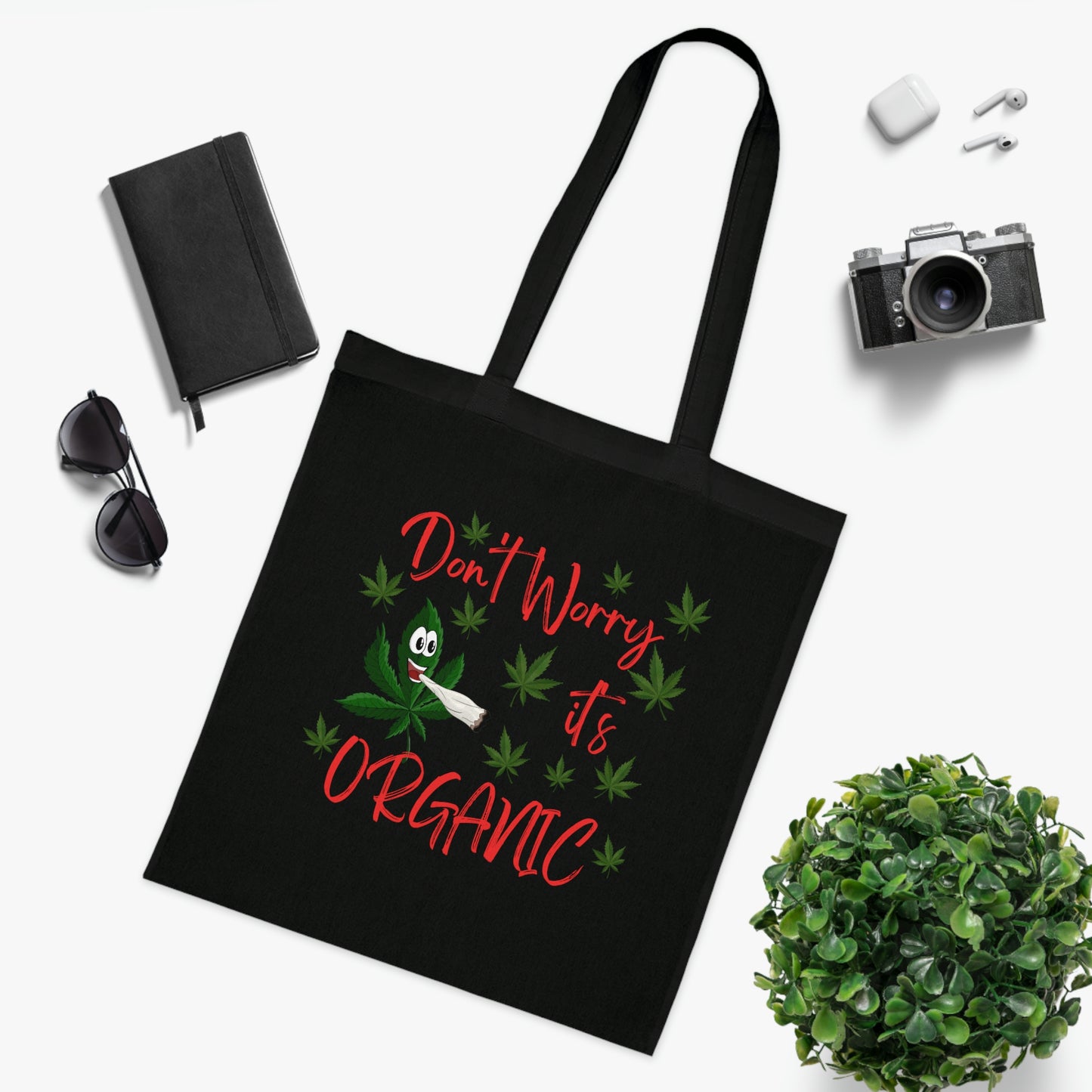 Don't Worry Canvas Tote Bag | Reusable Grocery Bag | Shoulder Bag | Cute Tote Bag | Black