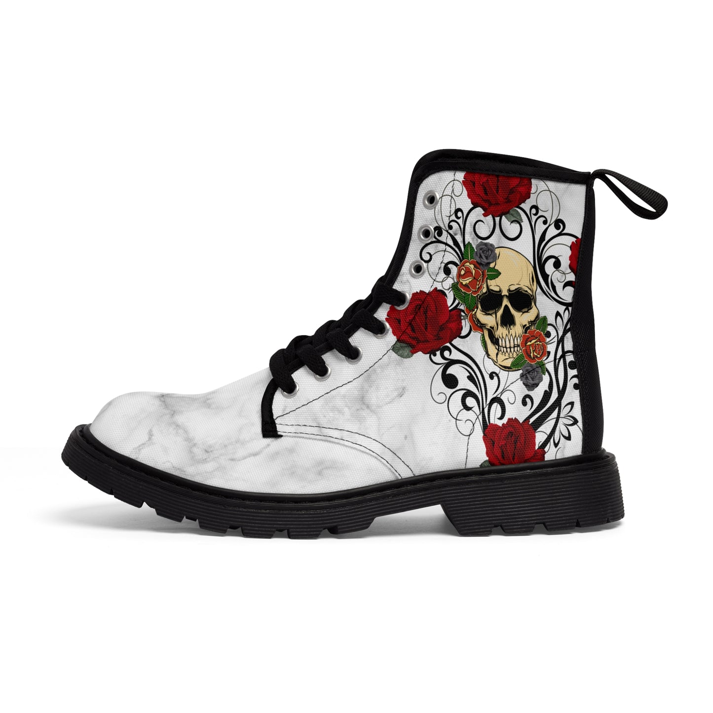 Skull &amp; Roses Women's Canvas Boots - Women’s Boots - Black - Left