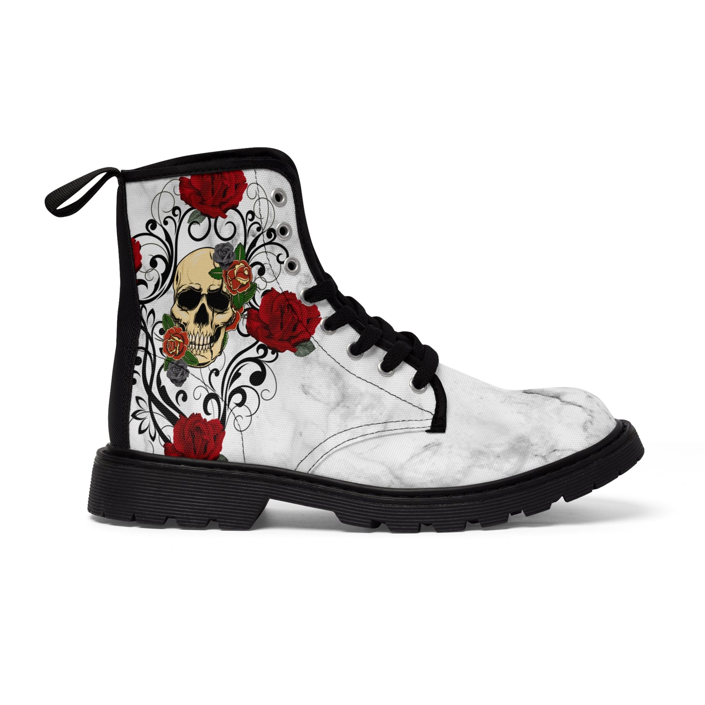 Skull &amp; Roses Women's Canvas Boots - Women’s Boots - Black - Right