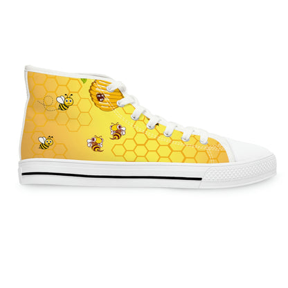 Honey &amp; Bees Women's High-Top Canvas Shoes - Sneakers - White - Right