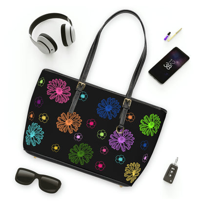 Vibrant Flowers PU Leather Shoulder Bag - Leather Tote Bag - Stylish Bag