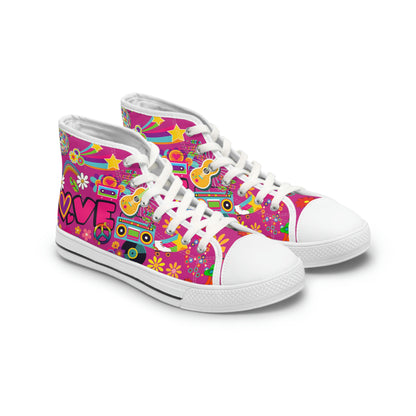 Retro Hippie Women's High Top Canvas Shoes - Sneakers - White