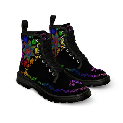 Mandala Women's Canvas Boots - Women’s Boots - Black - Left And Right