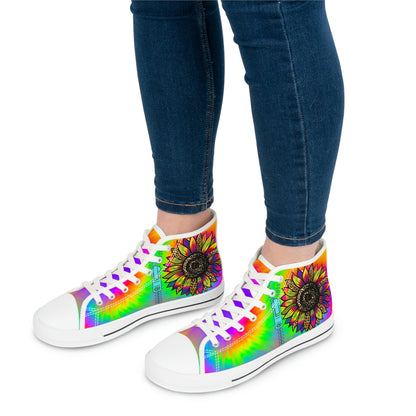 Rainbow Sunflower Women's High Top Canvas Shoes - Sneakers - White