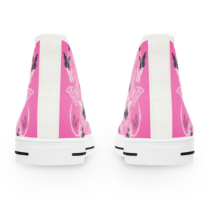 Pink Butterflies Women's High Top Canvas Shoes - Sneakers - White - Back