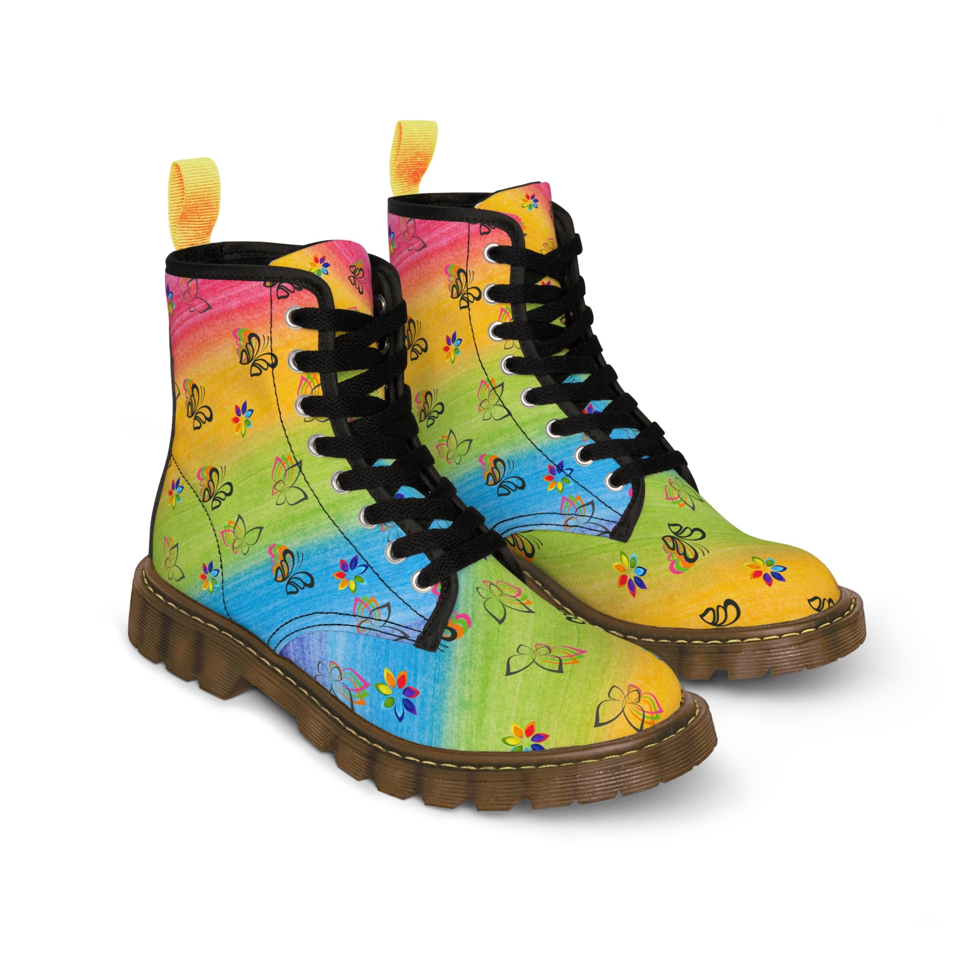 Colourful Butterflies Women's Canvas Boots - Women’s Boots - Brown - Left And Right