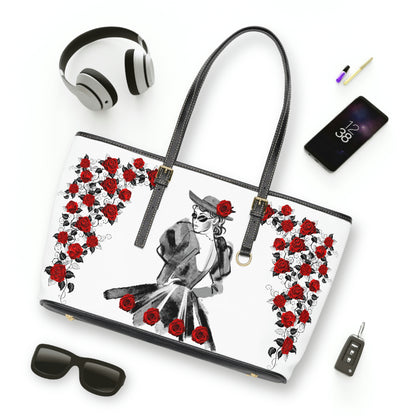 Lady Under The Roses PU Leather Shoulder Bag - Leather Tote Bag