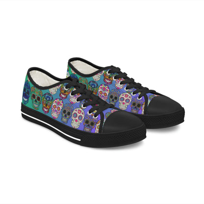 Mexican Skulls Women's Low Top Canvas Shoes - Sneakers - Black