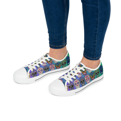 Mexican Skulls Women's Low Top Canvas Shoes - Sneakers - White - On The Go