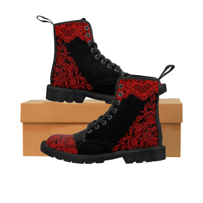 Red Lace Women's Canvas Boots - Women’s Boots - Black