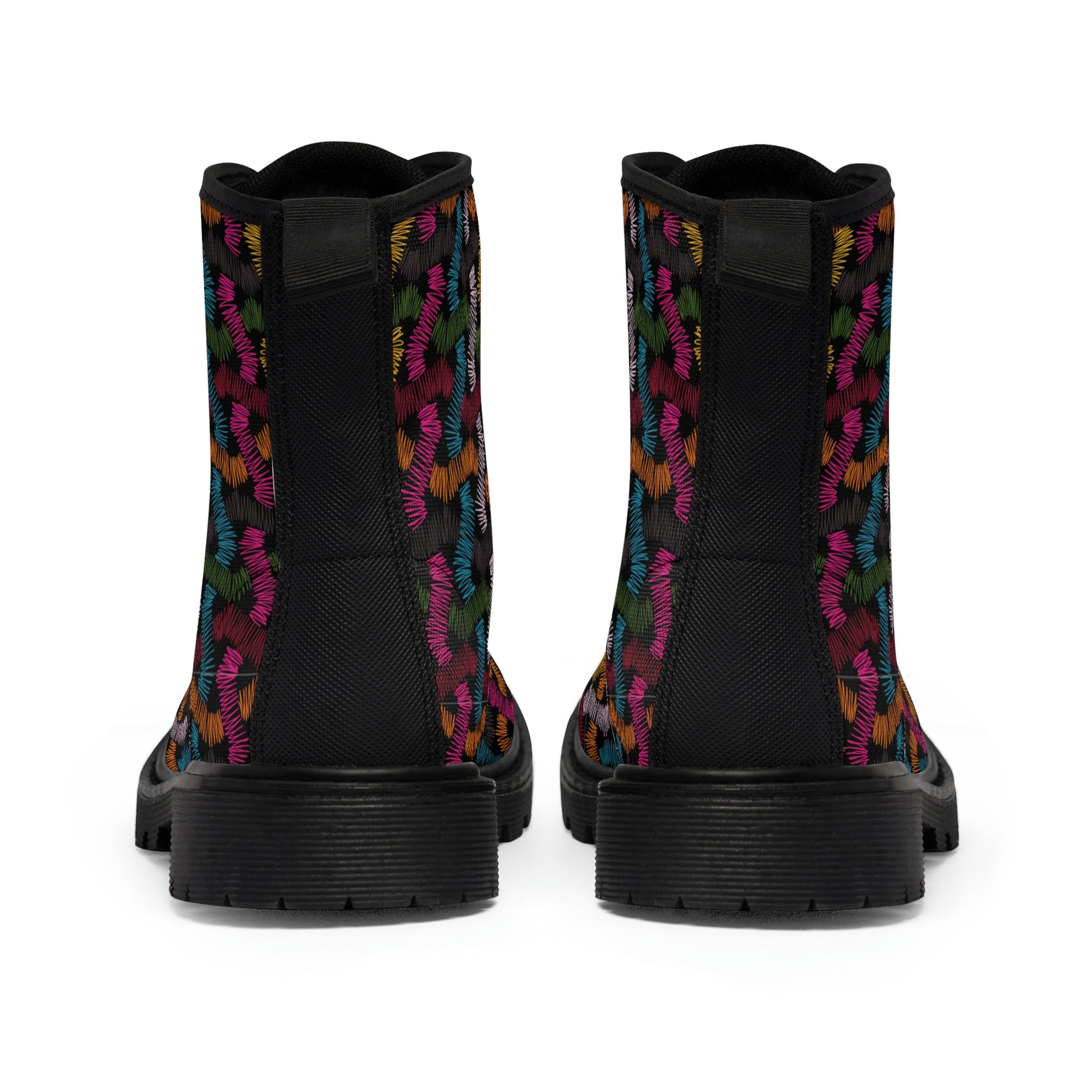 Colourful Patterns Women's Canvas Boots - Women’s Boots - Black - Back