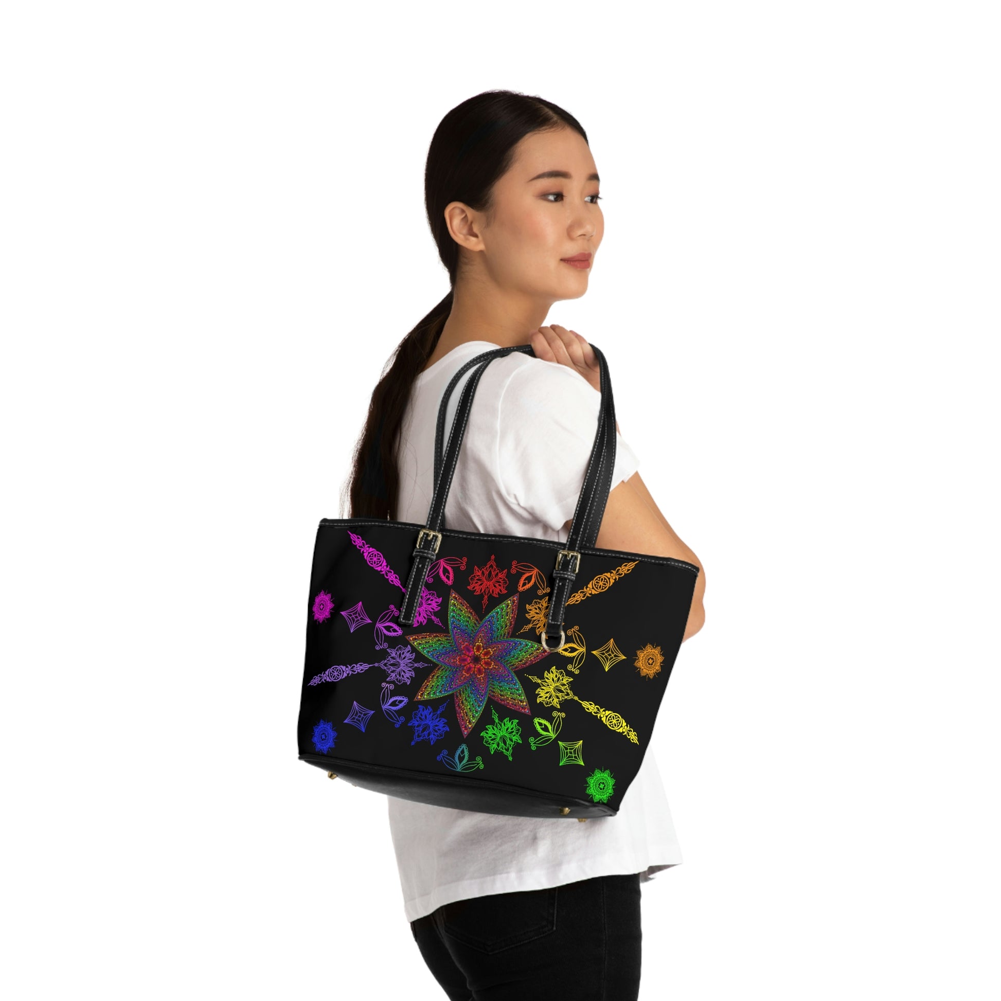 Mandala PU Leather Shoulder Bag - Leather Tote Bag - Everyday Use