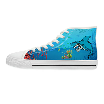 Shark Women's High Top Canvas Shoes - Sneakers - Whtie - Left