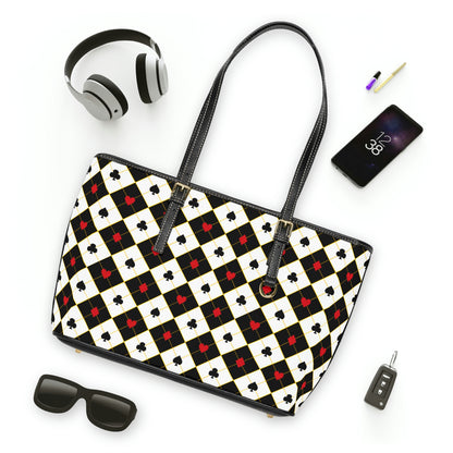 Black &amp; White Cards PU Leather Shoulder Bag - Leather Tote Bag - Shoulder Tote Bag