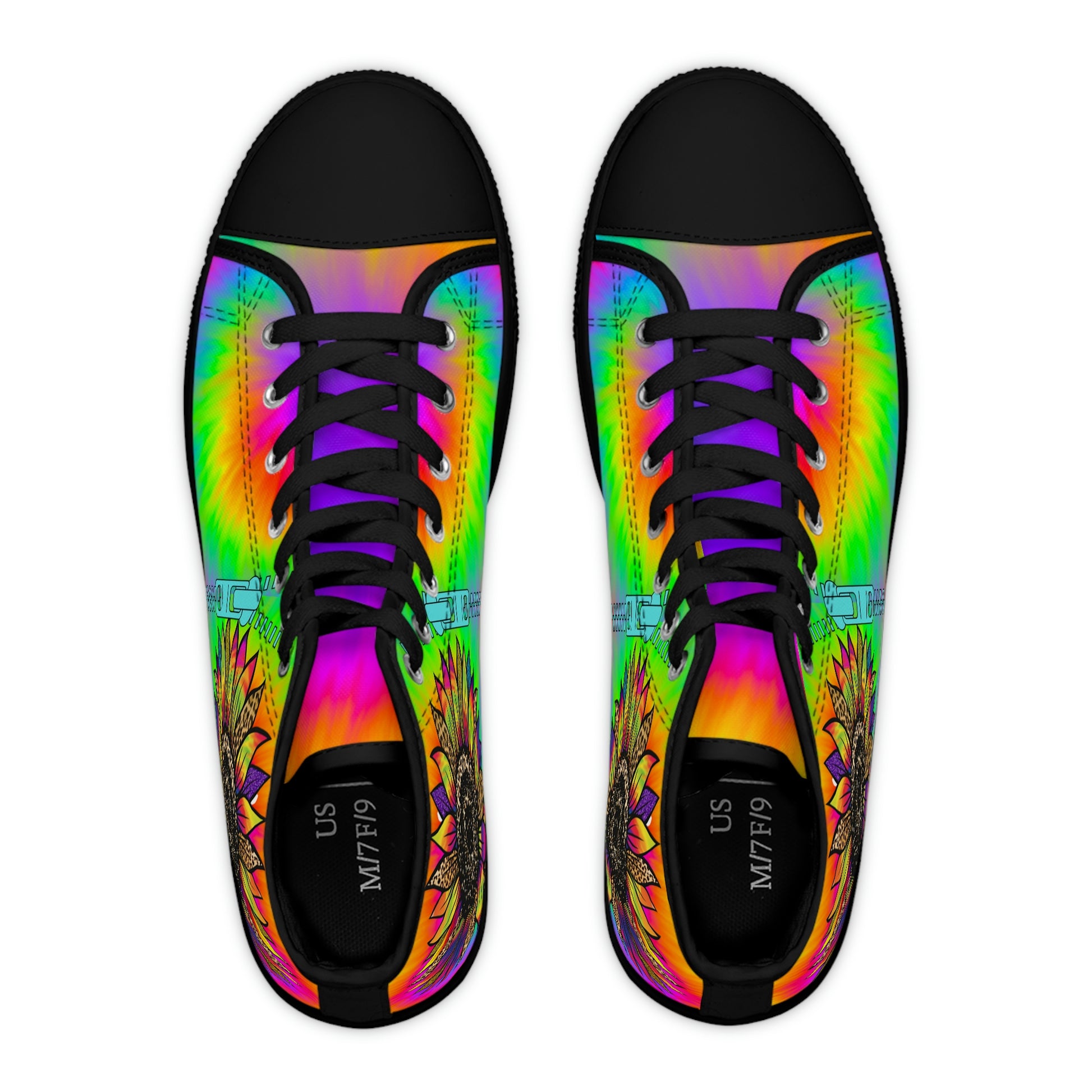 Rainbow Sunflower Women's High Top Canvas Shoes - Sneakers - Black - Top