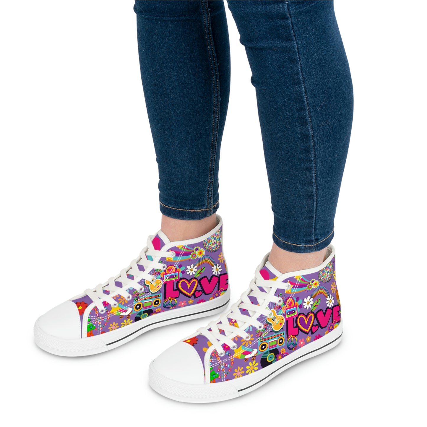 Hippie Love Women's High Top Canvas Shoes - Sneakers - White - On The Go