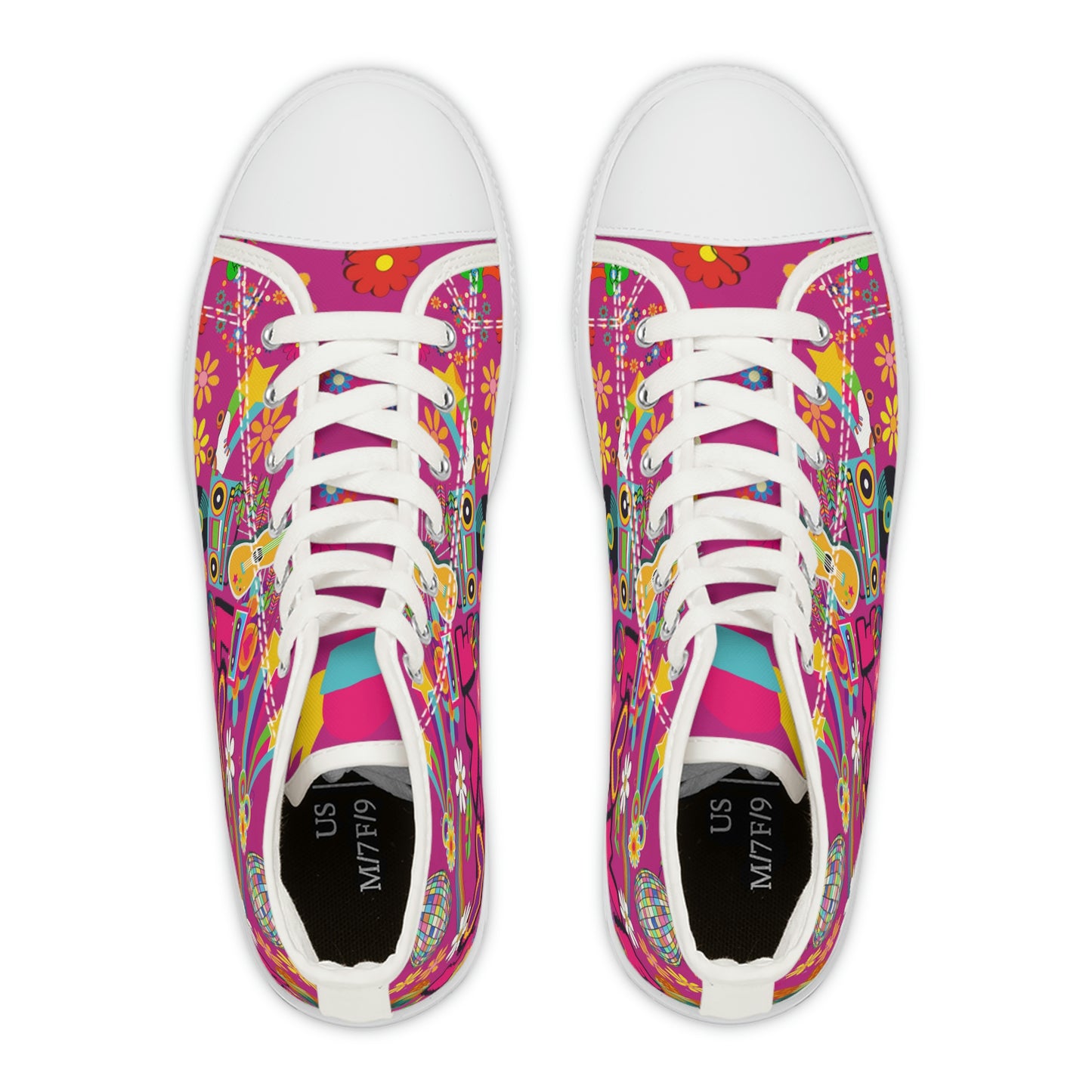 Retro Hippie Women's High Top Canvas Shoes - Sneakers - White - Top