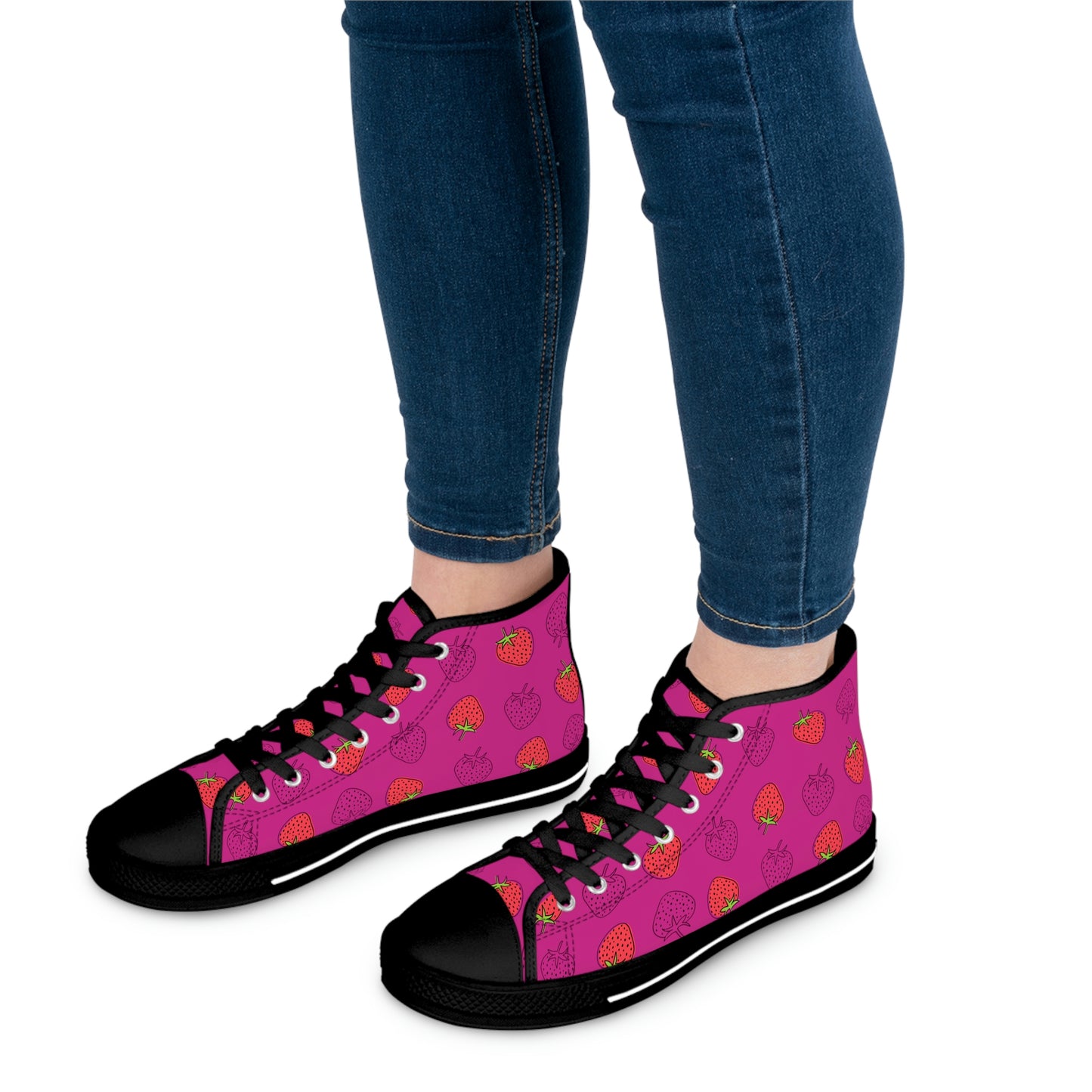 Strawberry Women's High Top Canvas Shoes - Sneakers - Black - On The Go