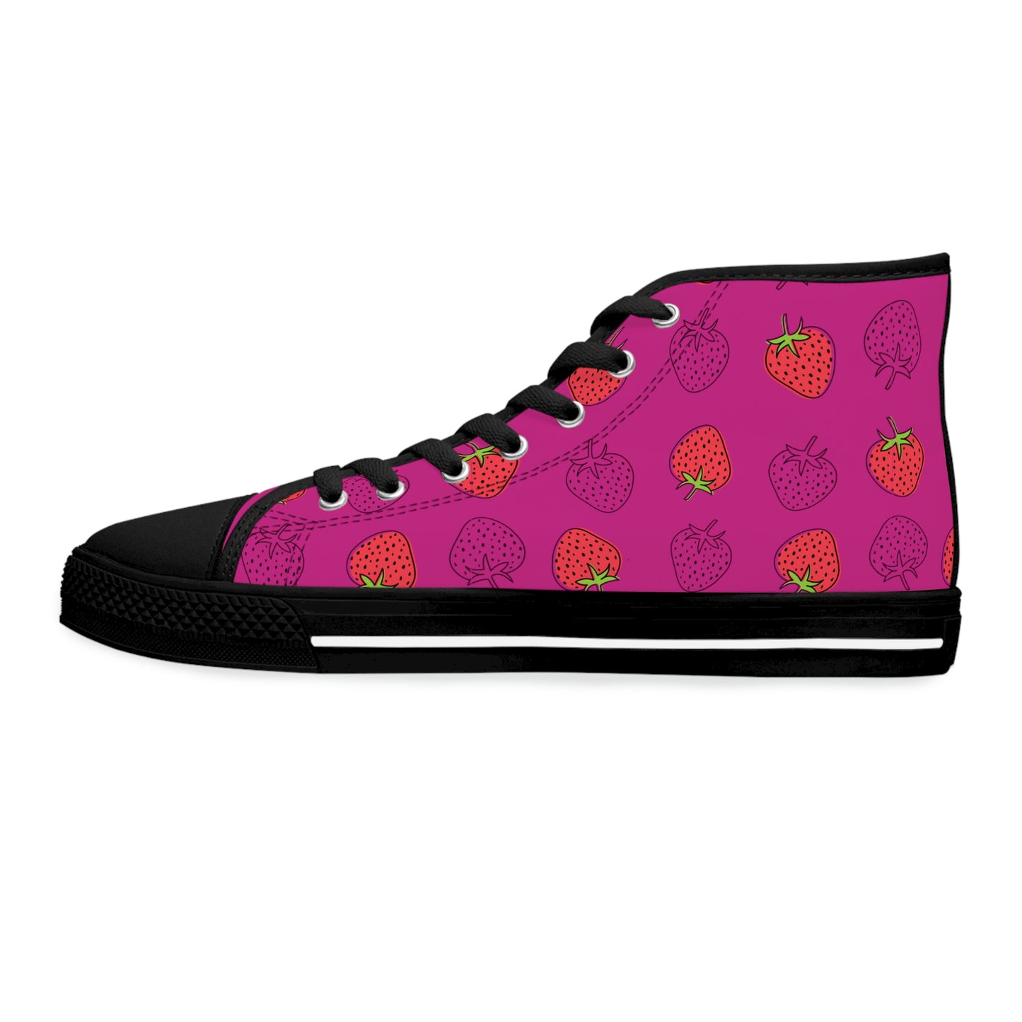 Strawberry Women's High Top Canvas Shoes - Sneakers - Black - Left