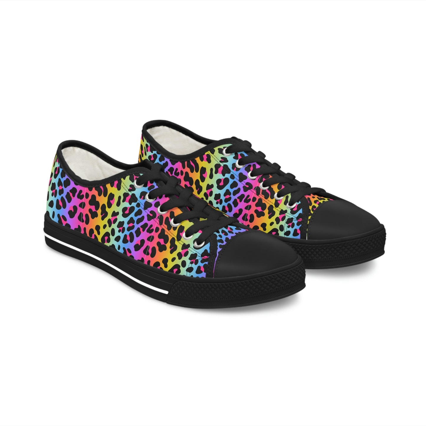 Rainbow Women's Low Top Canvas Shoes - Sneakers - Black - Left and Right