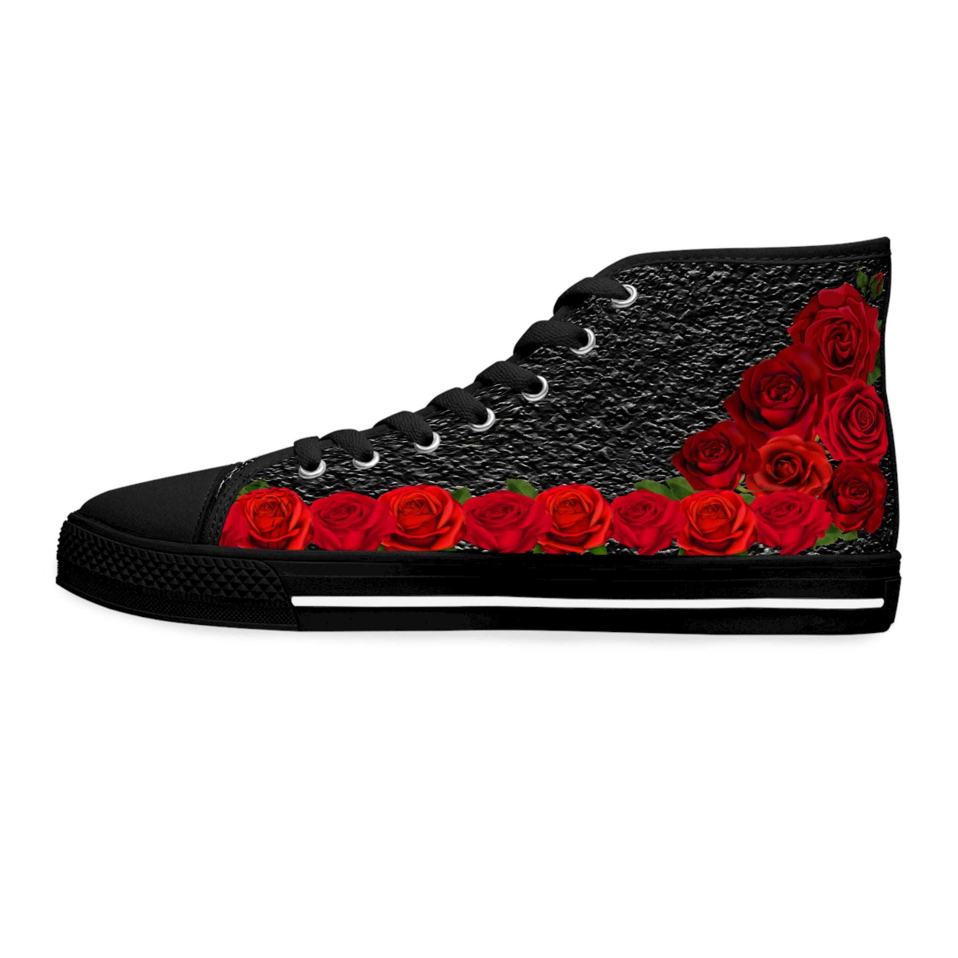 Roses Women's High Top Canvas Shoes - Sneakers - Black - Left