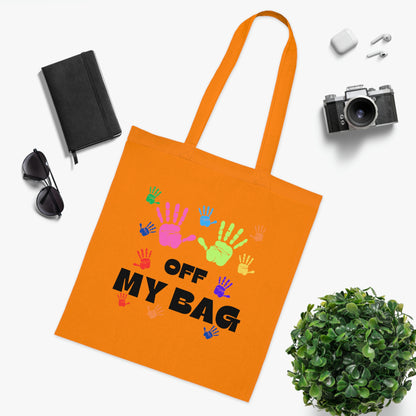 Hands Off Canvas Tote Bag | Reusable Grocery Bag | Shoulder Bag | Cute Tote Bag | Orange