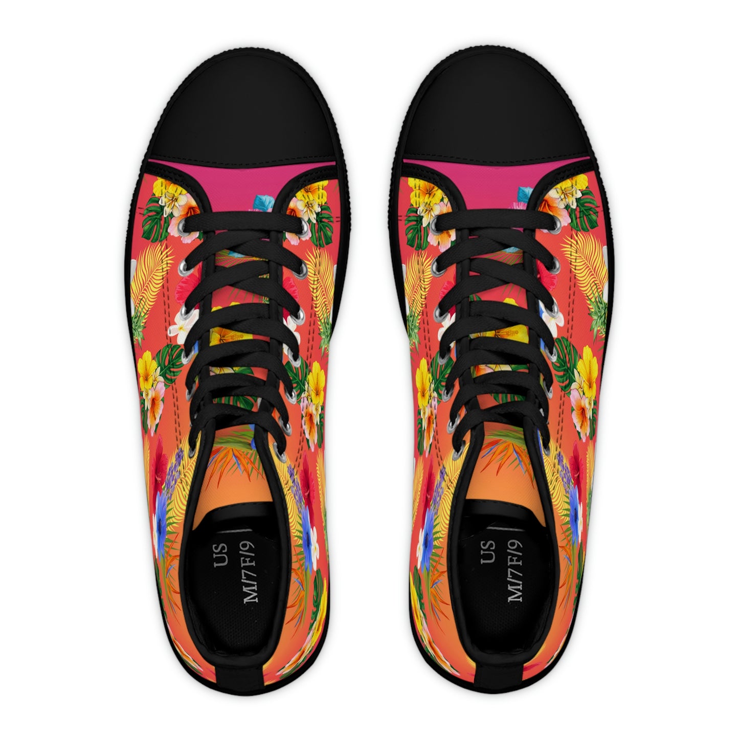 Tropical Flowers Women's High Top Canvas Shoes - Sneakers - Black - Top