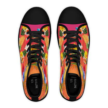 Tropical Flowers Women's High Top Canvas Shoes - Sneakers - Black - Top