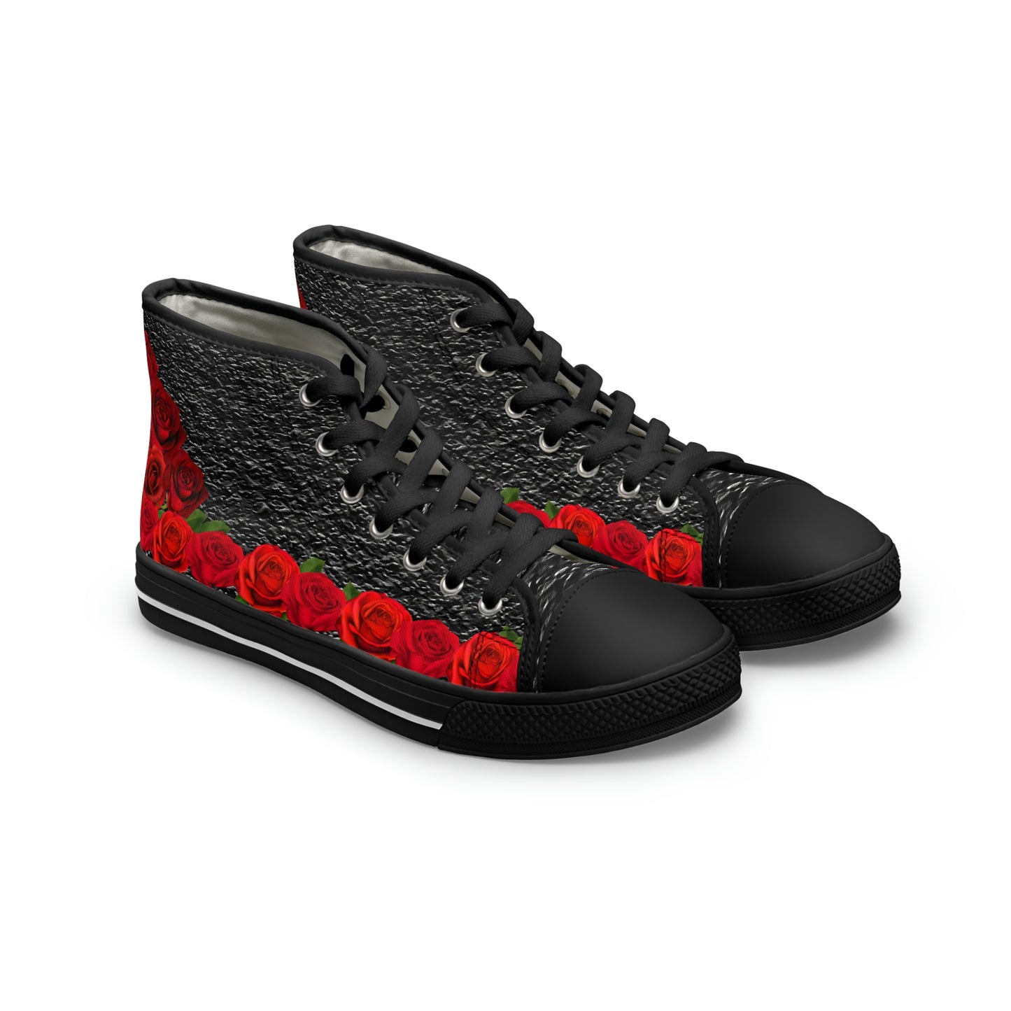 Roses Women's High Top Canvas Shoes - Sneakers - Black