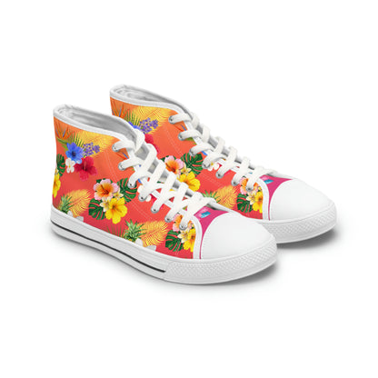 Tropical Flowers Women's High Top Canvas Shoes - Sneakers - White -