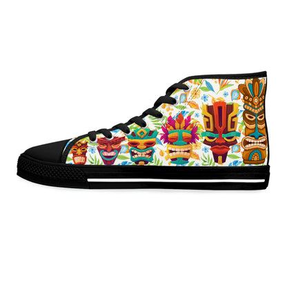 Wood Masks Women's High Top Canvas Shoes - Sneakers - Black - Left