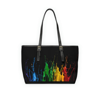 Splash Of Paint PU Leather Shoulder Bag - Leather Tote Bag - Side