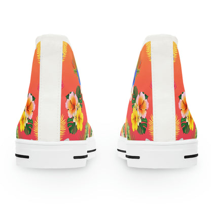 Tropical Flowers Women's High Top Canvas Shoes - Sneakers - White - Back