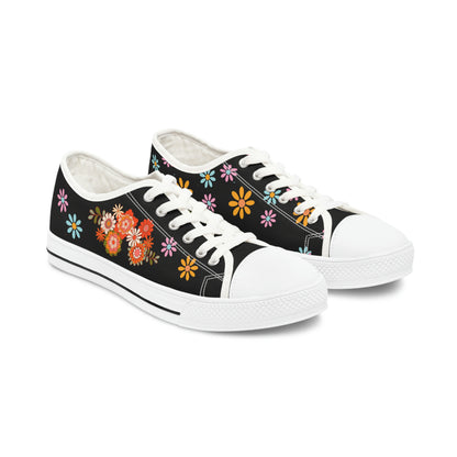 Colourful Flowers Womens Low Top Canvas Shoes | Sneakers | White | Left and Right