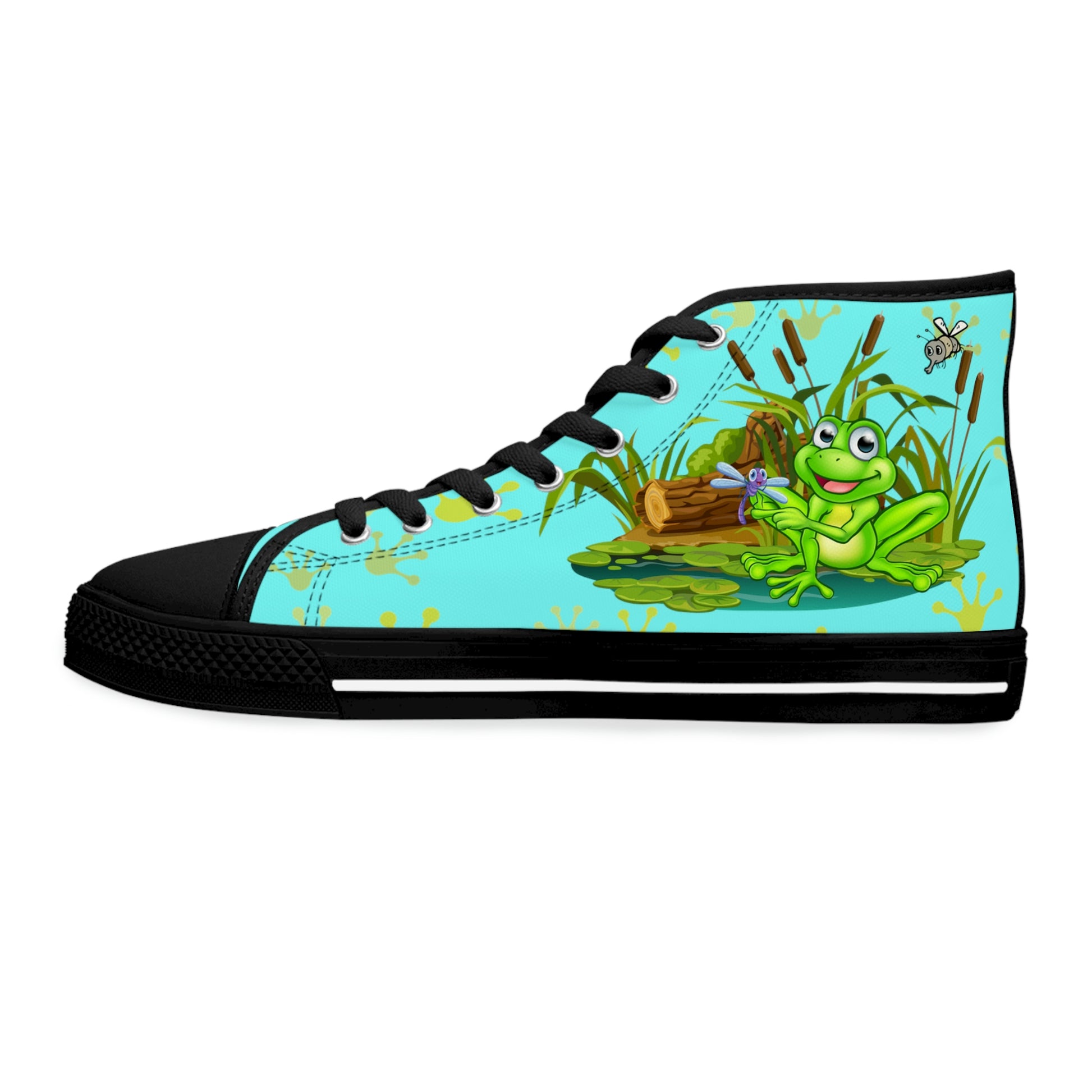 Frog In The Pond Women's High Top Canvas Shoes - Sneakers - Black - Left